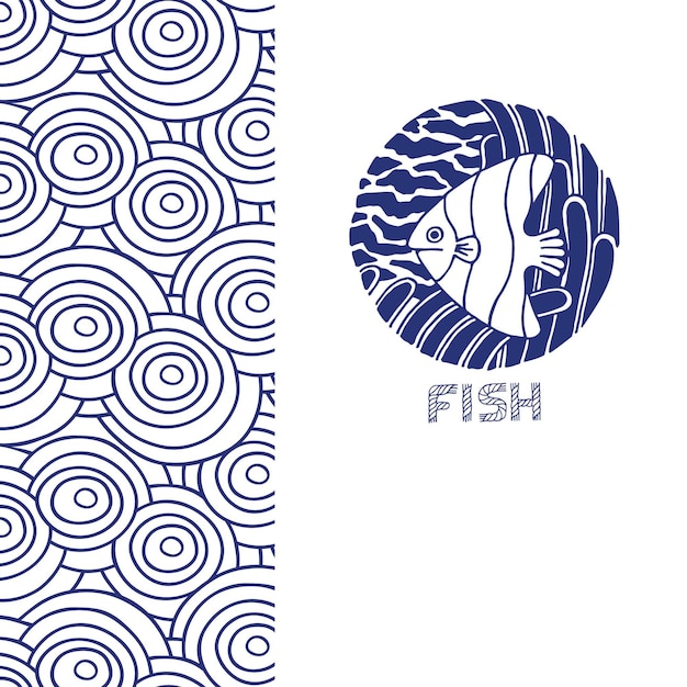 Ilustração em vetor banner vertical de peixe fundo marinho