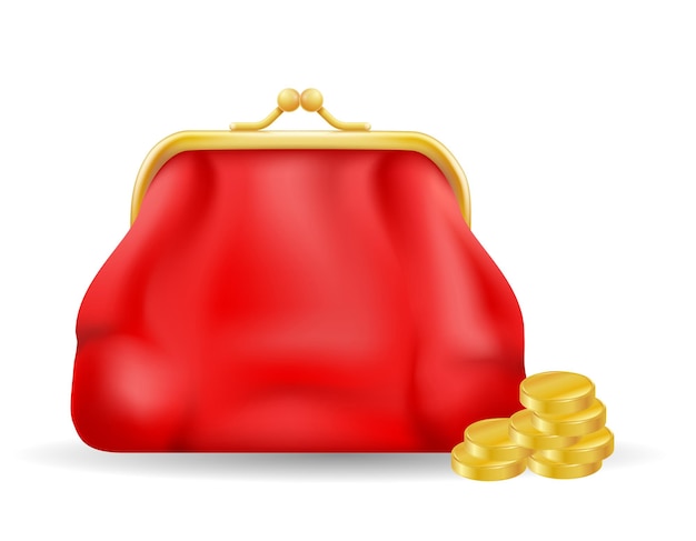 ilustração em vetor bolsa de carteira feminina de couro retrô isolada em fundo branco