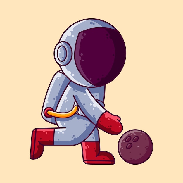 Vetor ilustração em vetor bonito astronauta jogando boliche dos desenhos animados. vetor de personagem de estilo de desenho animado.