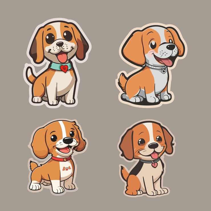 Vetor ilustração em vetor bonito dois cães adesivos