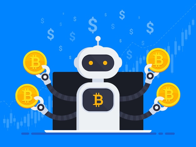 Ilustração em vetor bot de negociação de criptomoeda