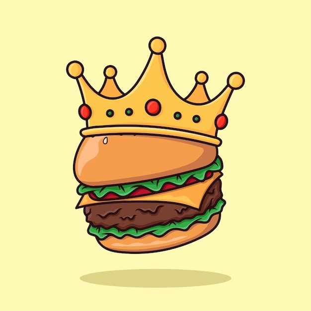 Ilustração em vetor burger crown fast food dos desenhos animados