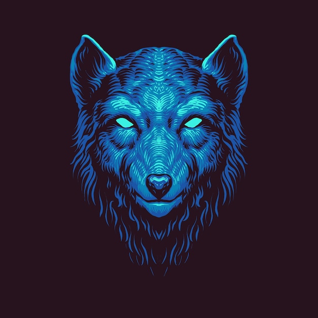 Ilustração em vetor cabeça de lobo azul