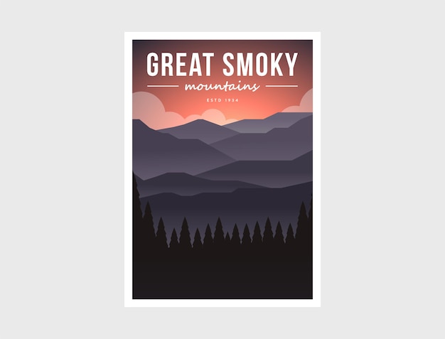 Ilustração em vetor cartaz moderno do parque nacional das montanhas fumegantes