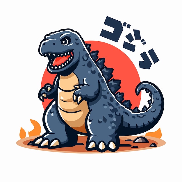 Ilustração em vetor cartoon godzilla fofo