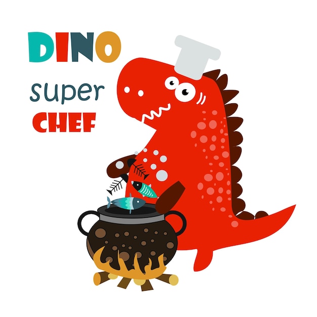 Ilustração em vetor chef cozinheiro dinossauro fofo