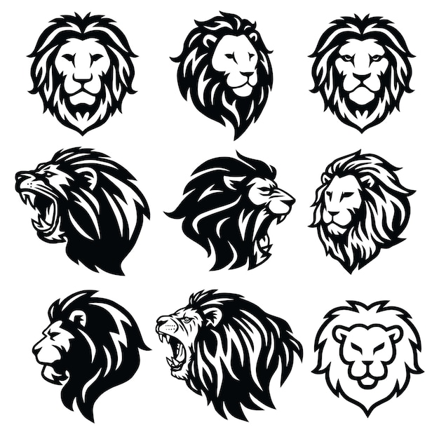 Vetor ilustração em vetor coleção de design premium conjunto logotipo de leão