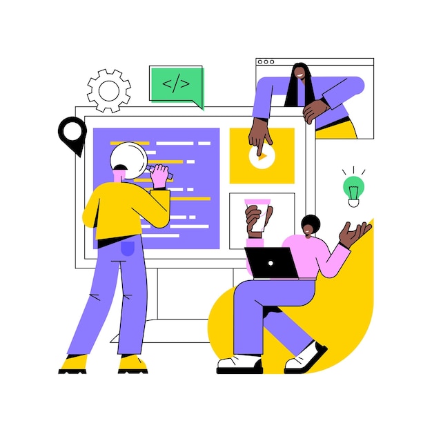 Ilustração em vetor conceito abstrato de equipe de desenvolvimento de software