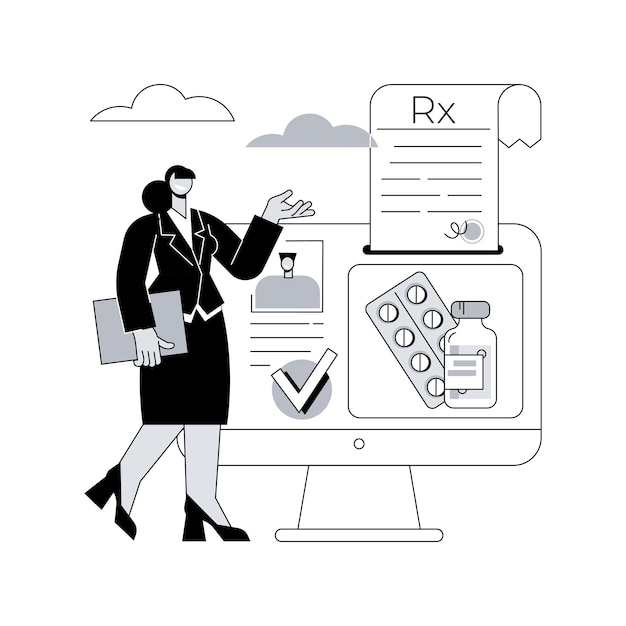Ilustração em vetor conceito abstrato de sistema de prescrição online