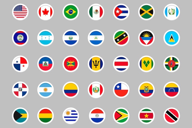 Vetor ilustração em vetor conjunto de bandeira de botão da américa do norte e do sul