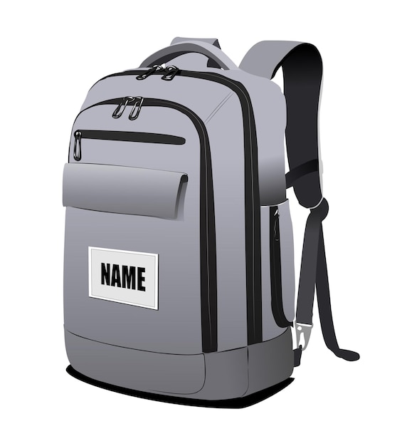 Ilustração em vetor cor 3d de mochila cinza escolar