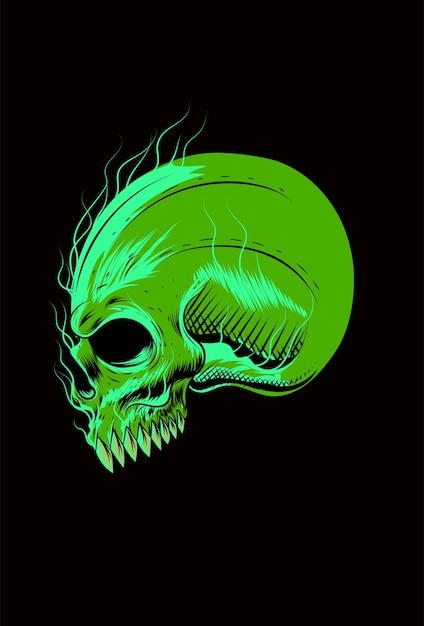 Ilustração em vetor crânio com monstro de cor verde