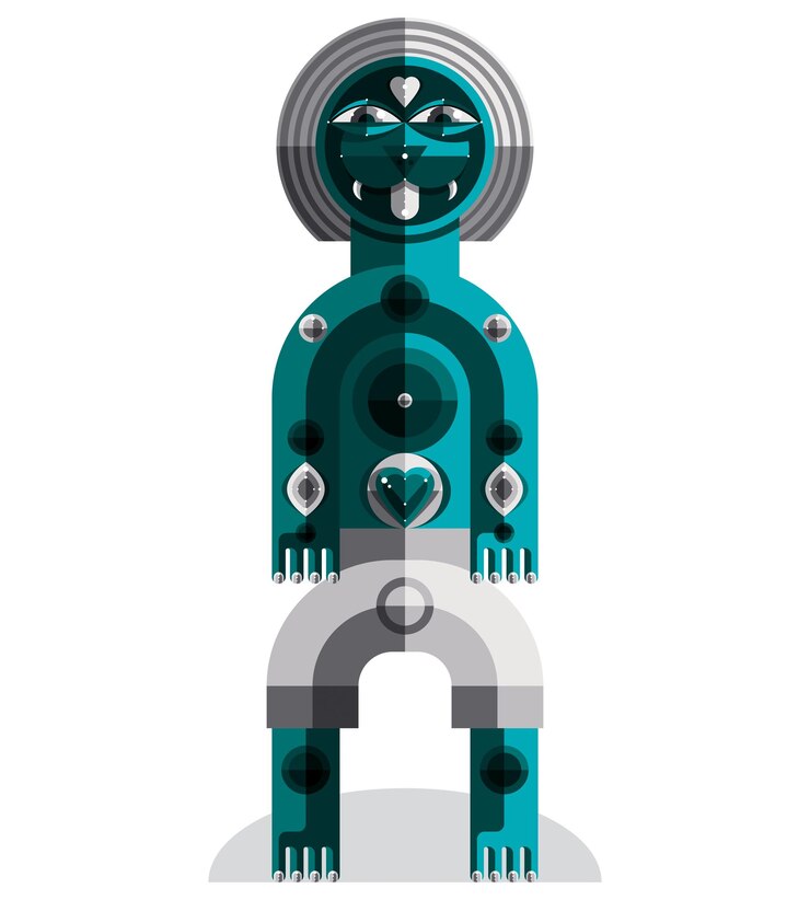 Vetor ilustração em vetor criatura bizarra, imagem gráfica moderna do cubismo. imagem de design plano de um personagem estranho isolado no branco.