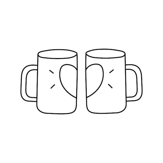 Ilustração em vetor de amizade de duas canecas no estilo doodle