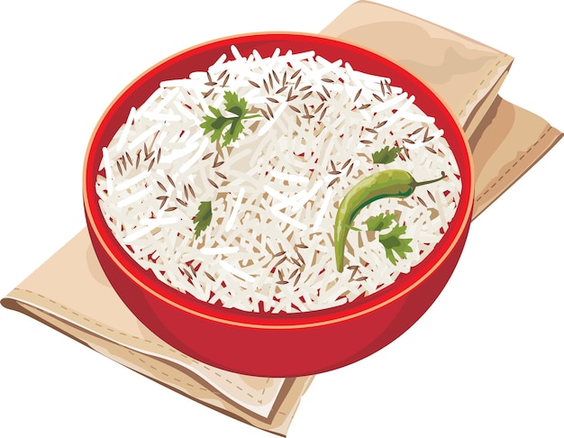 Ilustração em vetor de arroz Jeera em tigela vermelha