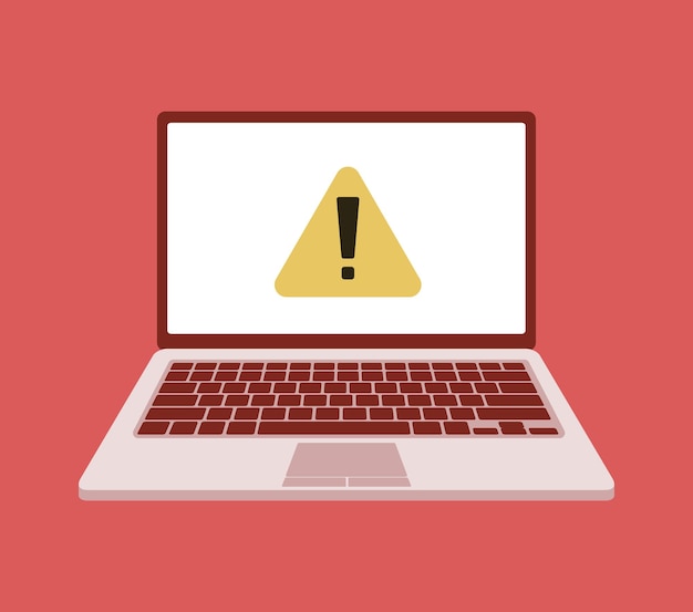 Ilustração em vetor de aviso de erro do sistema de laptop atenção ao vírus ataque de hackers e conceito de vetor de segurança na web golpe de phishing rede e segurança na internet