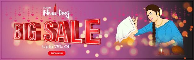 Ilustração em vetor de banner de oferta para um festival indiano bhai dooj.