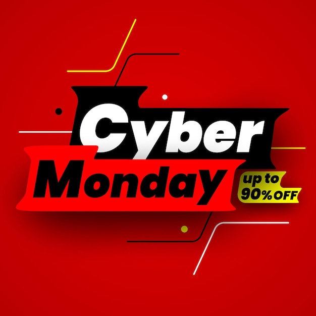 Ilustração em vetor de banner de venda cyber monday preto e vermelho