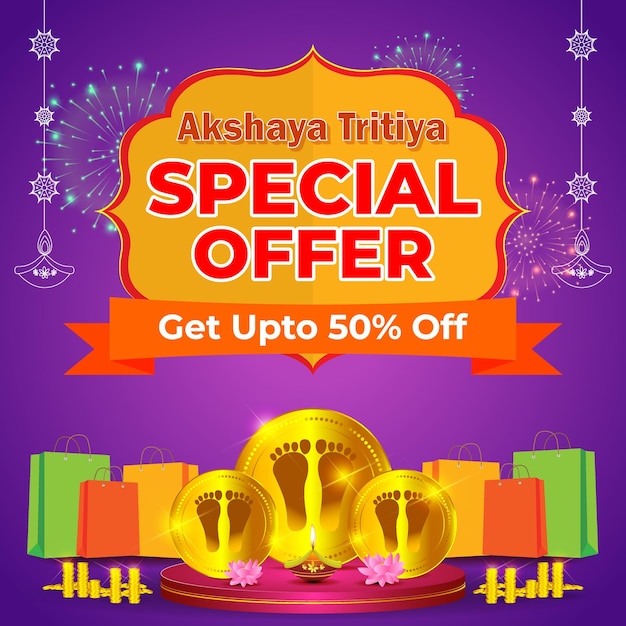 Ilustração em vetor de banner de venda feliz akshaya tritiya