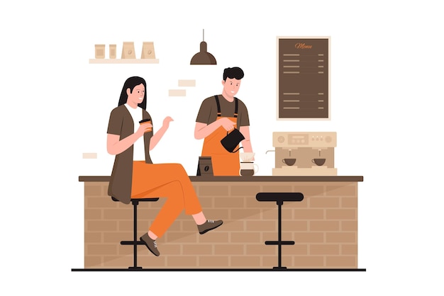 Ilustração em vetor de barista masculino fazendo café