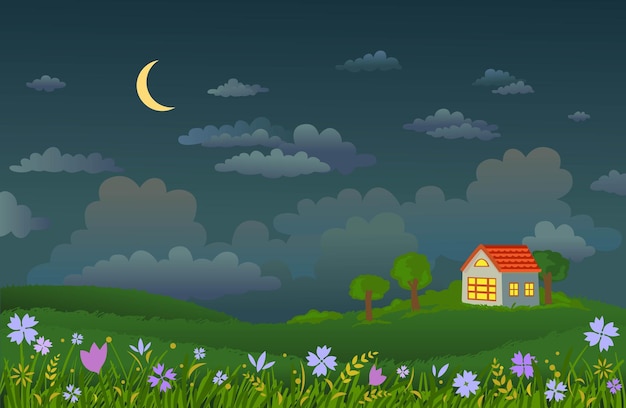 Ilustração em vetor de bela paisagem à noite