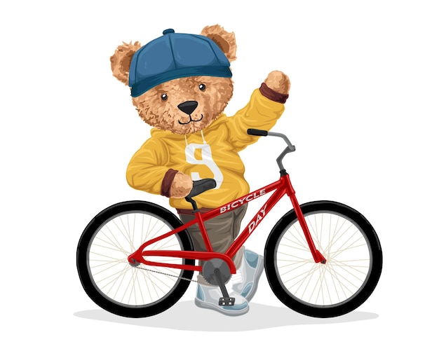 Ilustração em vetor de boneca de urso com bicicleta