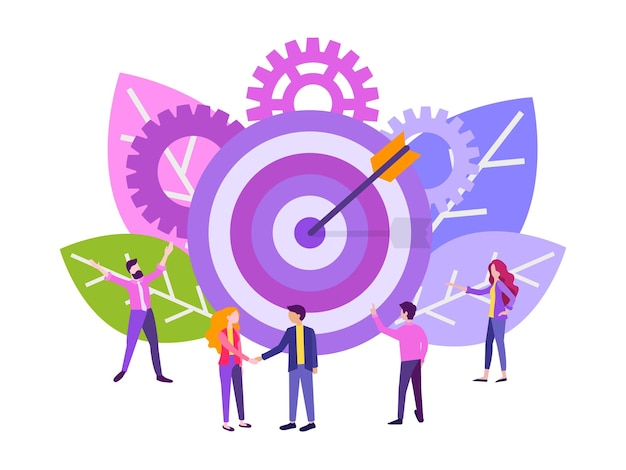 Ilustração em vetor de brainstorming de trabalho em equipe de inicialização de negócios de símbolo alvo