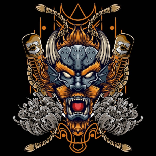 Ilustração em vetor de cabeça de dragão japonês
