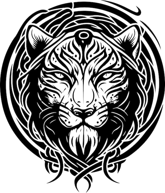 Ilustração em vetor de cabeça de tigre com ornamento. ilustração vetorial