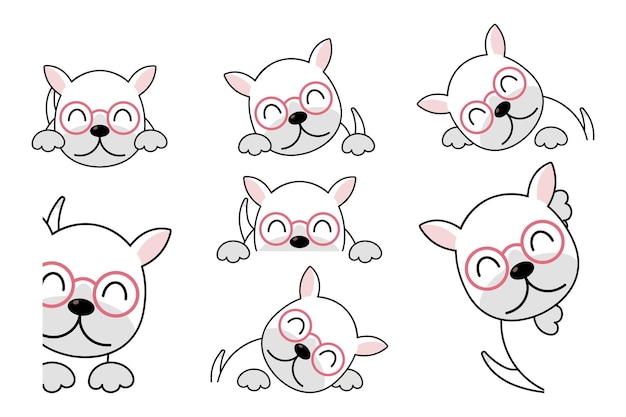 Ilustração em vetor de cachorro branco engraçado dos desenhos animados, coleção de rostos de cachorro branco que espionam você. vetor eps 10.