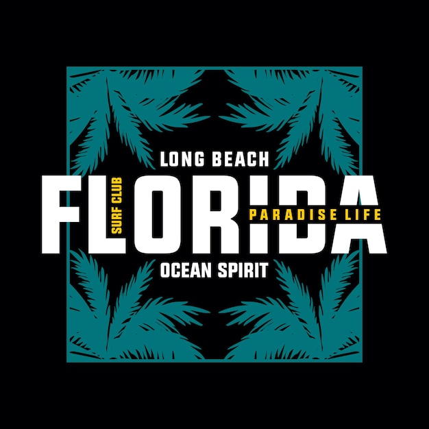 Ilustração em vetor de camiseta de design de tipografia de longa praia da flórida