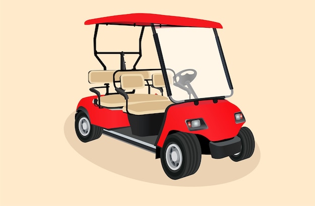 Vetor ilustração em vetor de carrinho de golfe de cor vermelha sobre fundo rosa claro.