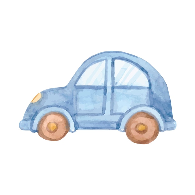 Ilustração em vetor de carro de brinquedo azul aquarela