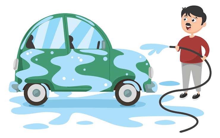 Vetor ilustração em vetor de carro de lavar roupa de homem