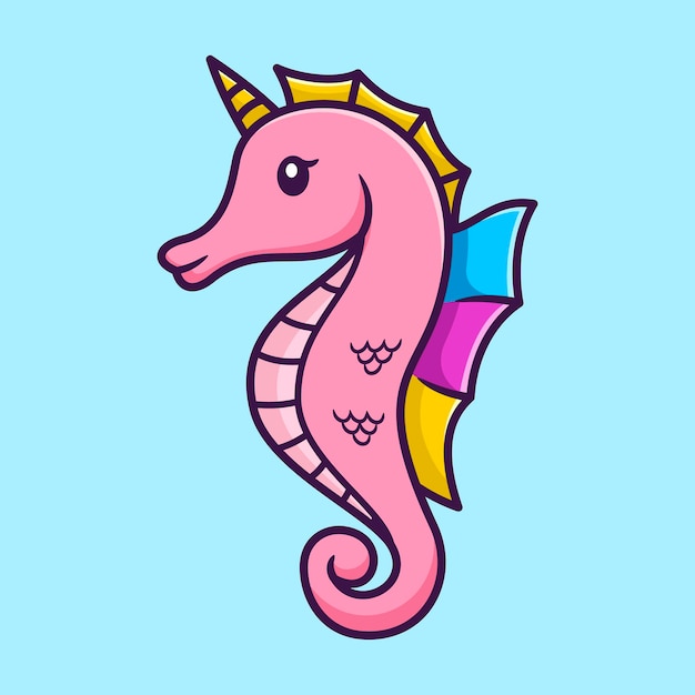 Vetor ilustração em vetor de cavalo-marinho bonito como um modo de unicórnio com rosa e colorido em estilo simples de desenho animado