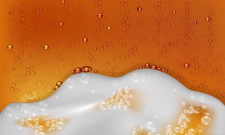 Vetor ilustração em vetor de cerveja clara ou escura realista com espuma e bolhas.
