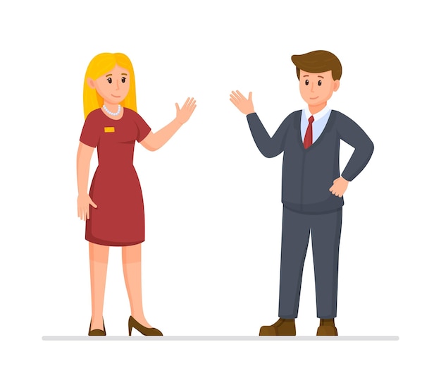 Ilustração em vetor de chefes de restaurante. O dono do restaurante veio verificar o seu restaurante. O chefe e o gerente do restaurante estão parados e conversando.