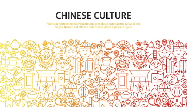 Ilustração em vetor de conceito de cultura chinesa de design de contorno