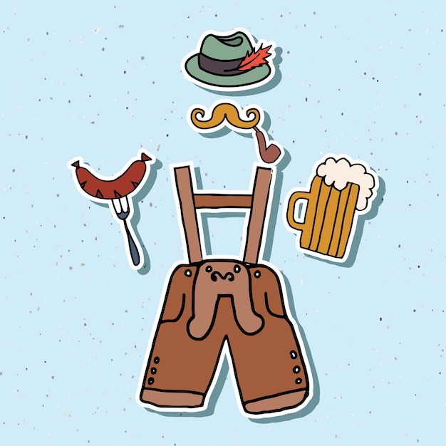 Ilustração em vetor de conjunto de elementos do moderno oktoberfest. projeto de celebração da oktoberfest em plano de fundo texturizado. mão esboçou ícones da oktoberfest. mão-extraídas emblemas de decoração do festival de cerveja.