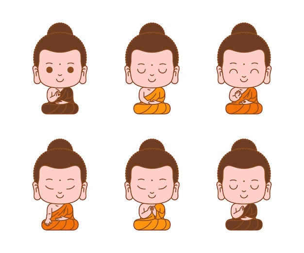 Ilustração em vetor de contorno colorido de meditação de personagem de desenho animado pequeno Buda