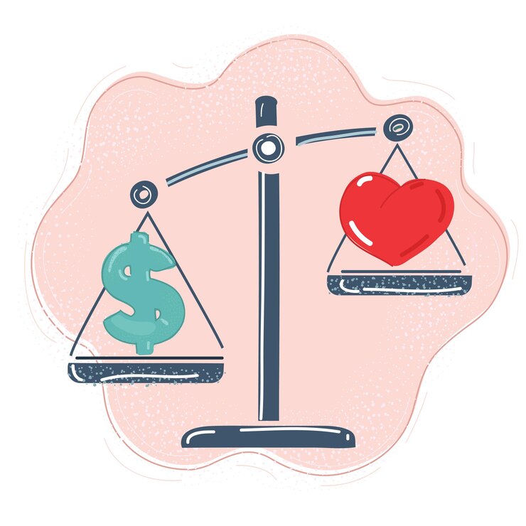 Vetor ilustração em vetor de coração e dinheiro em escalas