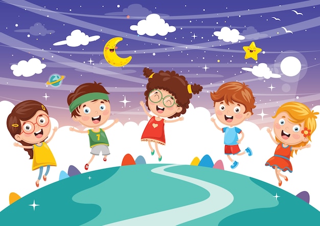 Ilustração em vetor de crianças brincando