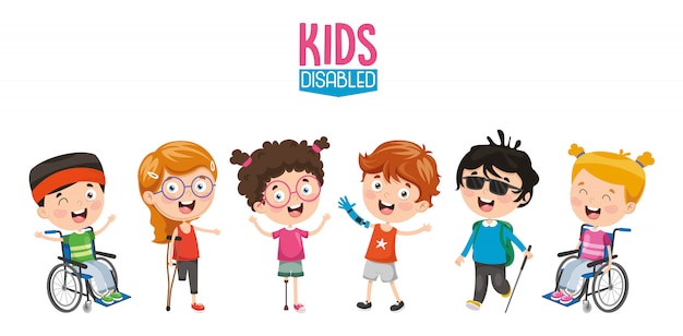 Ilustração em vetor de crianças com deficiência