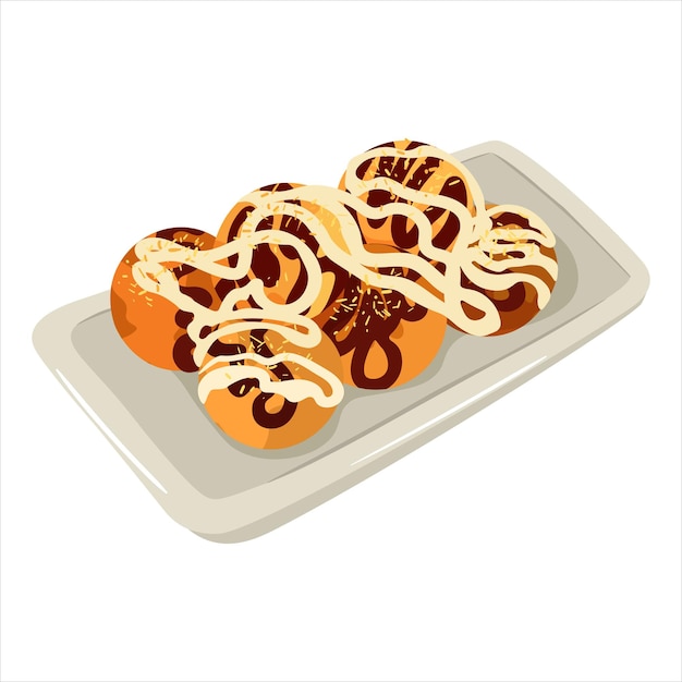 Ilustração em vetor de delicioso takoyaki japonês bolas de polvo japonês ilustração