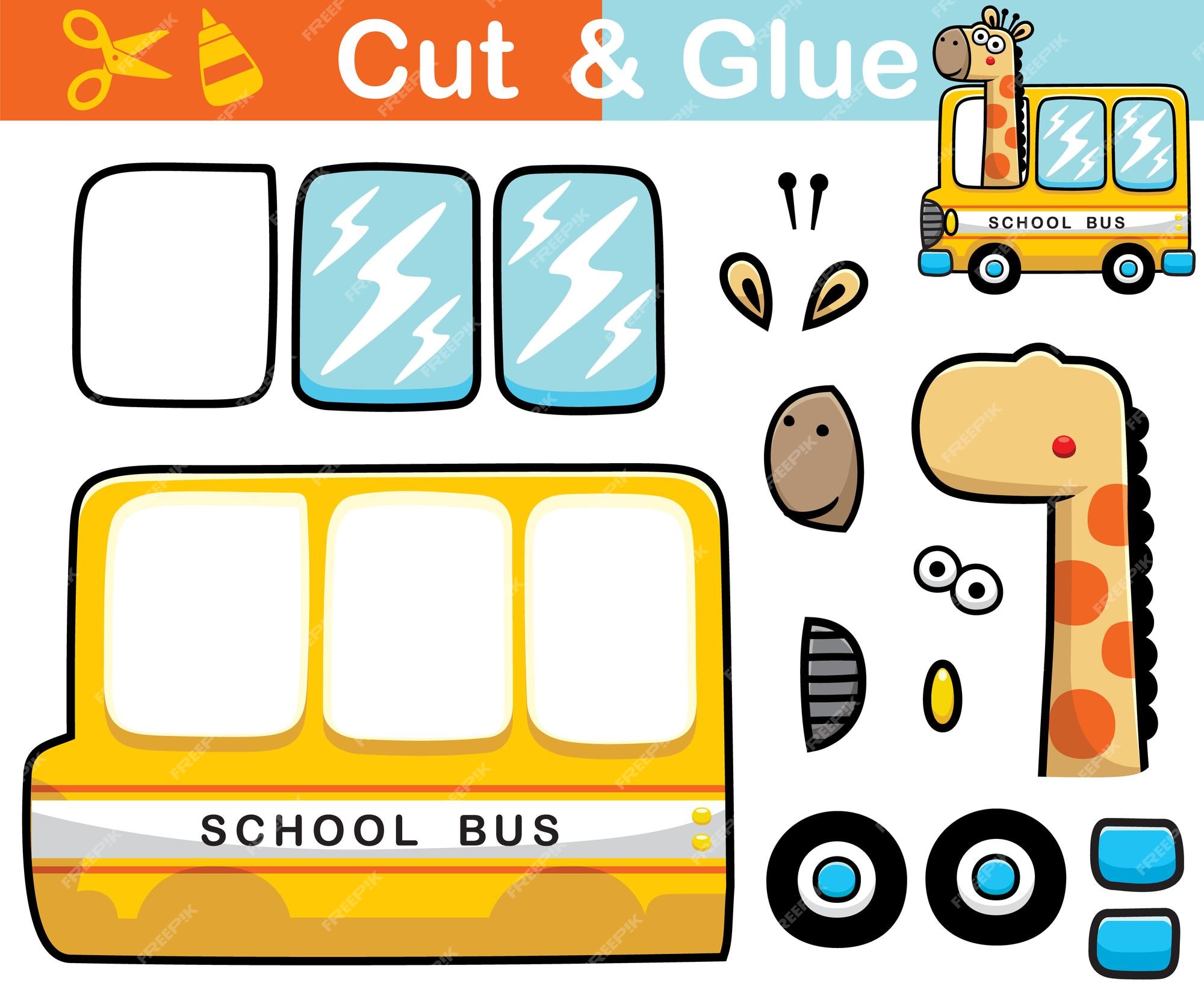 Cortar e colar ônibus escolar ilustração em vetor de ônibus escolar jogo de  papel para atividades e educação infantil