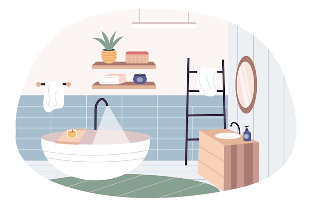 Vetor ilustração em vetor de desenho animado plano com banheiro e chuveiro interior