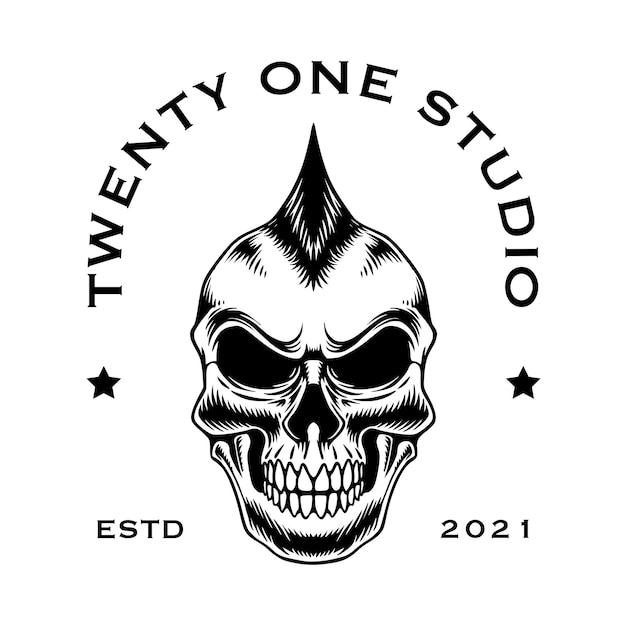 Ilustração em vetor de design de crânio de logotipo de crachá vintage