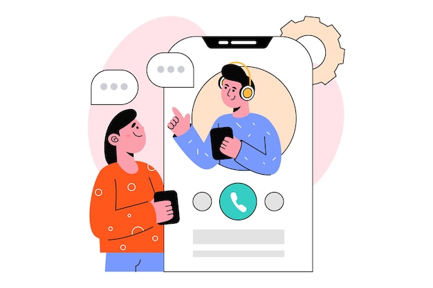 Ilustração em vetor de design de estilo plano de assistência ao cliente. Ilustração em estoque