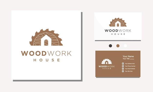Ilustração em vetor de design de logotipo de casa de carpintaria de serraria de madeira