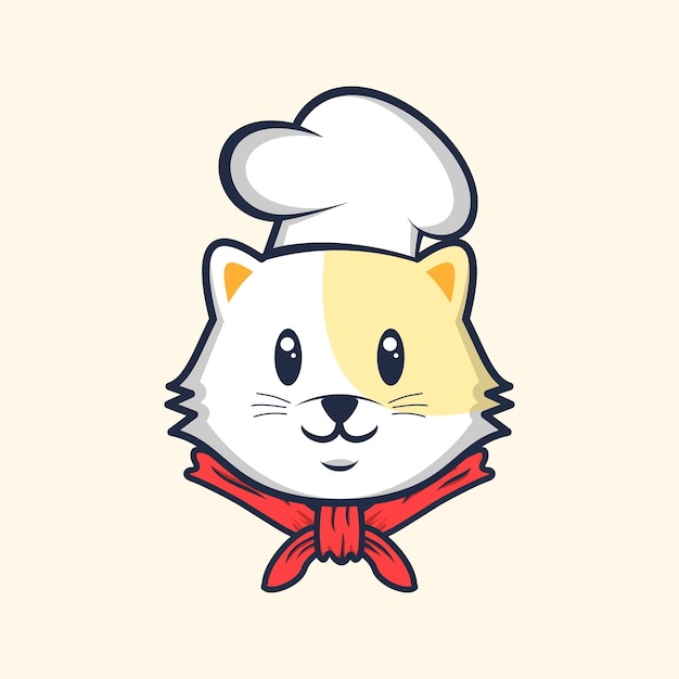 Ilustração em vetor de design de logotipo de gato fofo de chef